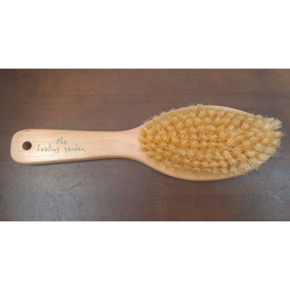 The Healing Garden Wooden Natural Bristle Body Brush for Dry or Wet Brushing 9in